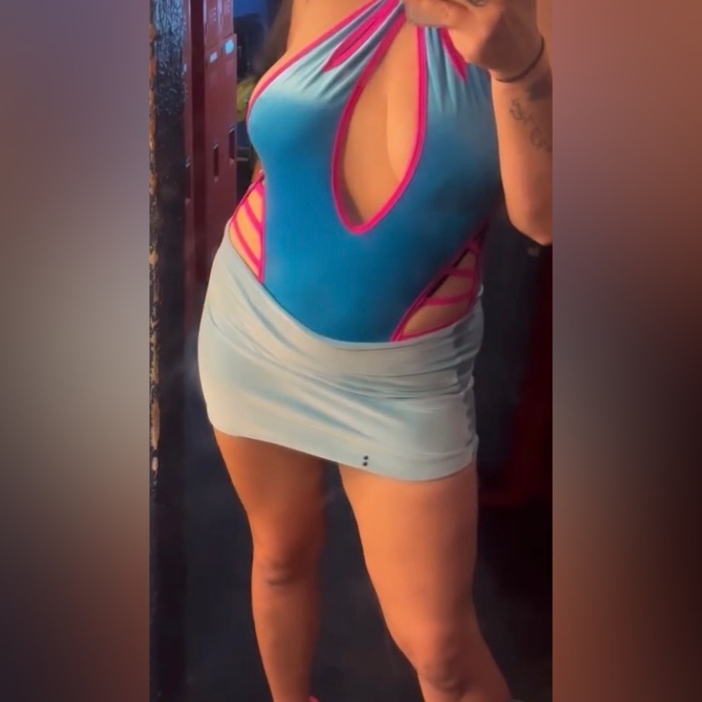 Velvet one piece exotic dance set✨very rare boutique item pink and blue size XL